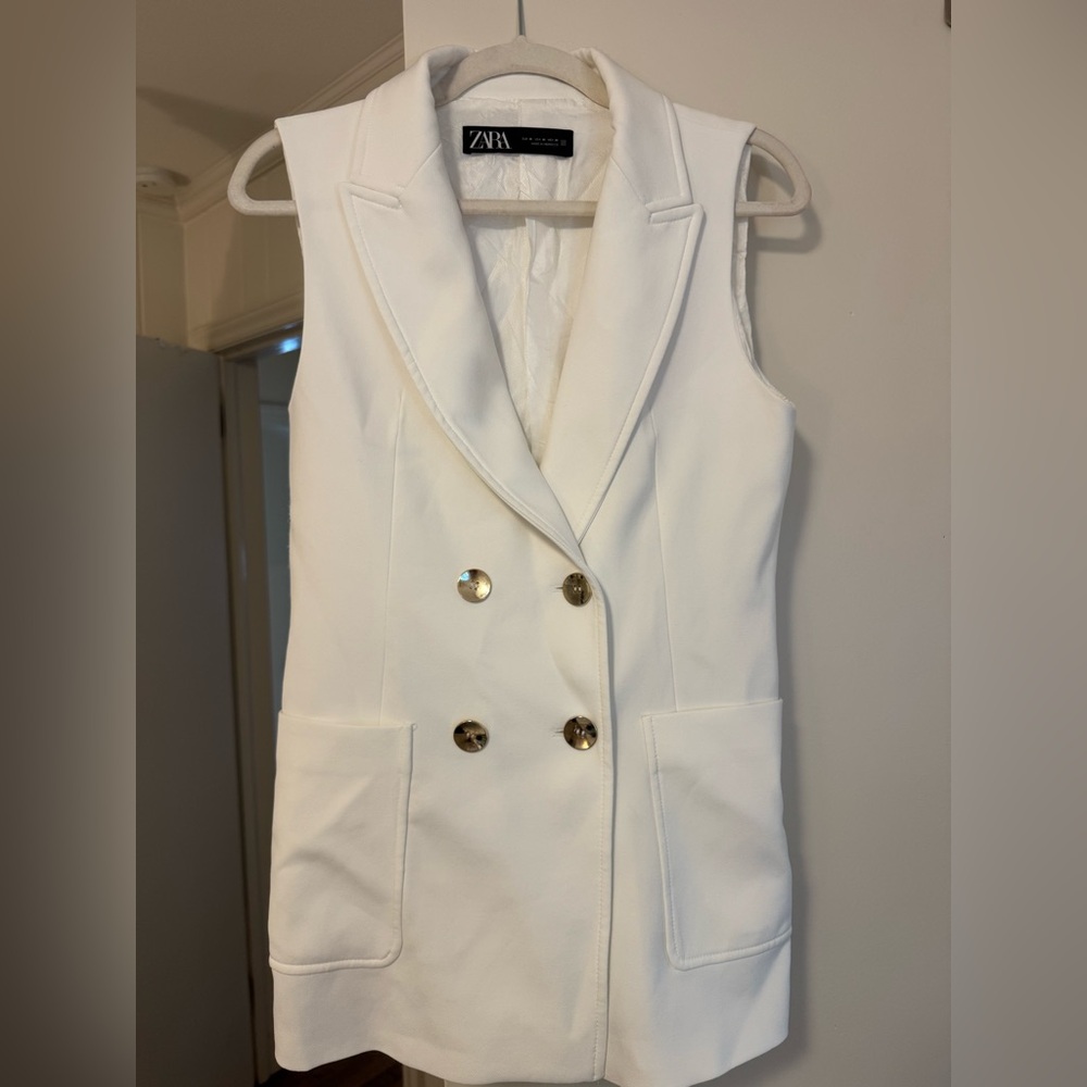 Zara Cream Textured Blazer Vest